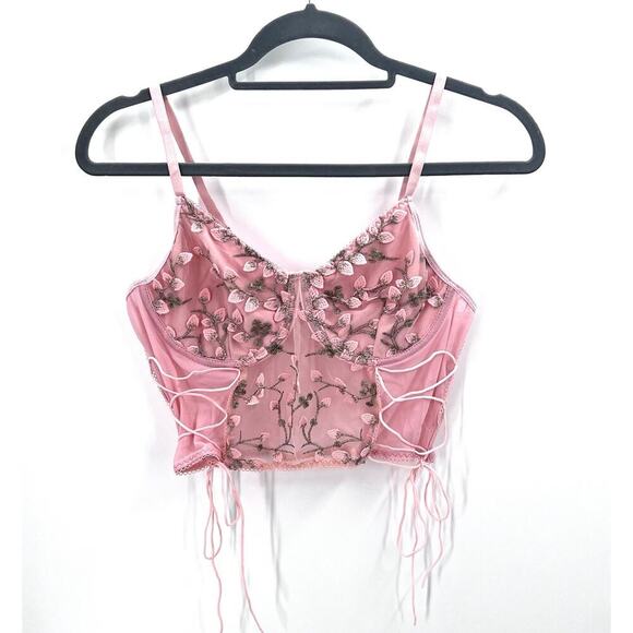 Floral Y2K Fairy Pink Mesh Corset Bustier EDC Womens Size Large - Picture 2 of 7